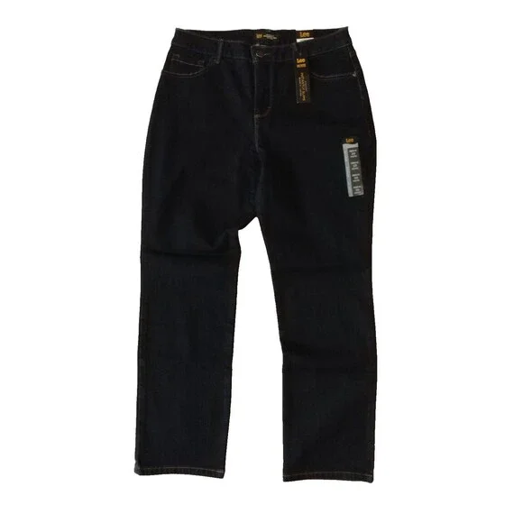 NWT Woman LEE Instantly Slims JEANS Sz 10 PETITE Dark Blue Straight Leg Relaxed - Picture 1 of 15